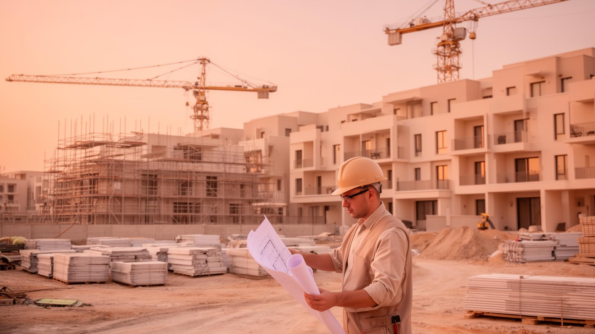 Construction site at golden hour